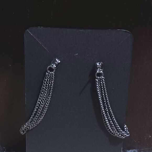 Black Tassel Earrings with Red Crystals - Picture 2 of 2